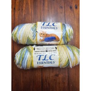 Red Heart TLC Essentials Yarn 2 Skeins Variegated Blue Green Yellow  4.5oz